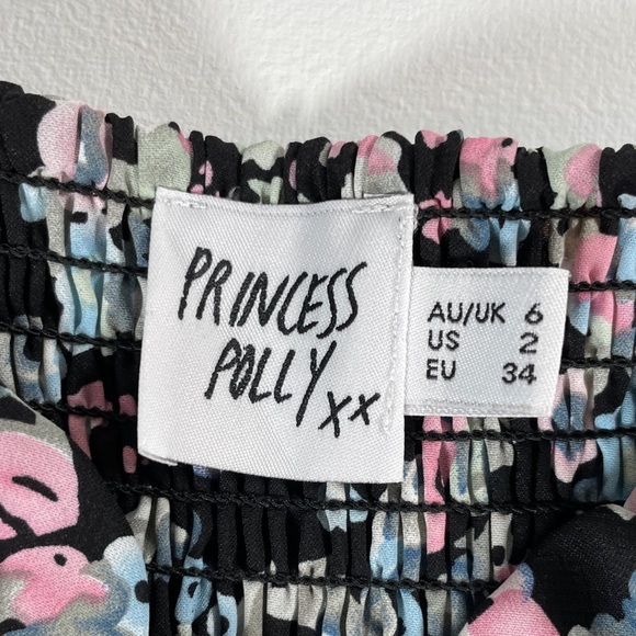 Princess Polly Kassie Long Sleeve Smocked Mini Dress Black Floral 2 - Picture 15 of 16